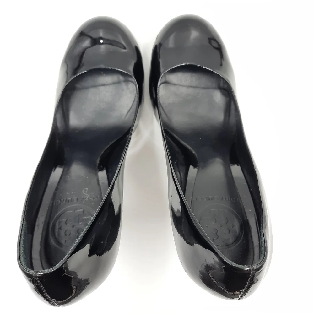 TORY BURCH Patent Leather Colin Pumps Glitter Heel Witchy Office Evening Black 7 - Picture 10 of 14